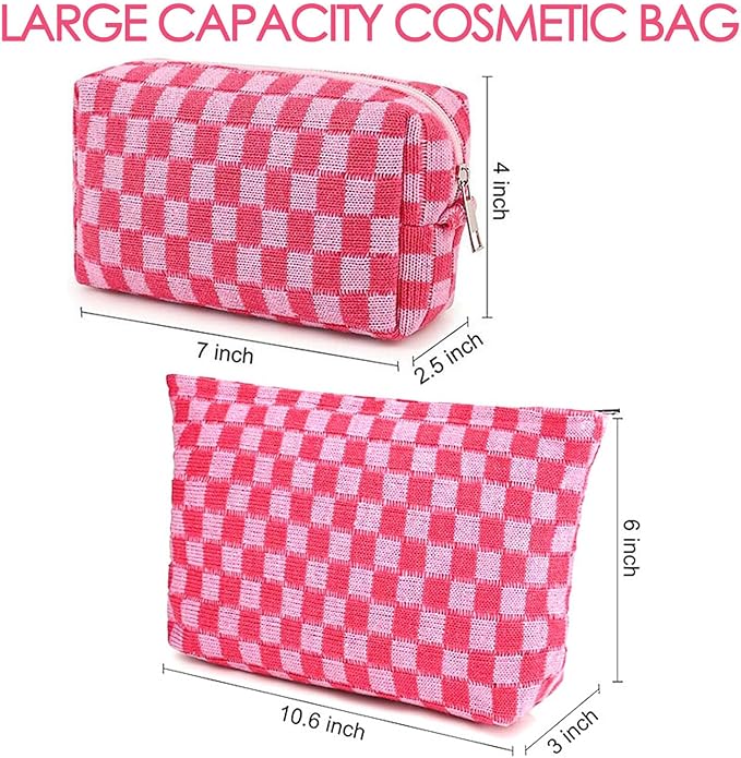Travel Makeup Bag, Checkered Cosmetic Bag Make Up Organizer Case for Women, Small Toiletry Bag Skincare Pouch for Toiletries Accessories Brushes, 2PCS