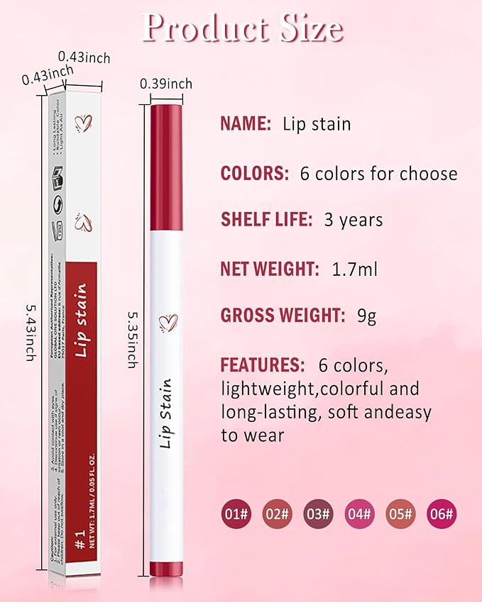 Lip Stain Liner Pen-Hydrating Lip Tint Stain Lip Makeup Tattoo Pencil,Matte Color Look,Longlasting Waterproof Lipstain Lipgloss,Precise Chisel Tip Smooth,Christmas Makeup Gift for Women-01+03+06