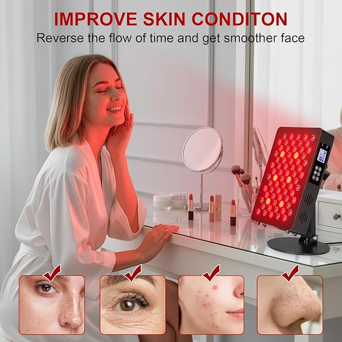 Red Light Therapy Panel for Face and Body - 600nm/660nm/810nm/850nm/940nm (70 LEDs 350W) Near Infrared Redlight Device with Timer, RC, Dual Chip for Improve Sleep, Skin Health, Pain Relief (Black)