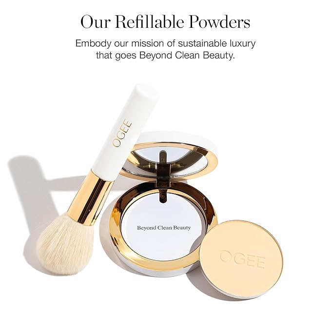 Ogee Sculpted Skin-Perfecting Makeup Setting Powder - Umber - FULL SET (Case & Refill) - Lightweight Powder Foundation Made with 70% Organic Ingredients