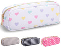 Nylon Small Makeup Bag, Slim Pink Makeup Brush Case, Preppy Cosmetic Zipper Pouch for Purse, Travel Toiletry Bag Clutch Coin Pouch Makeup Organizer for Women Girls (White Heart)