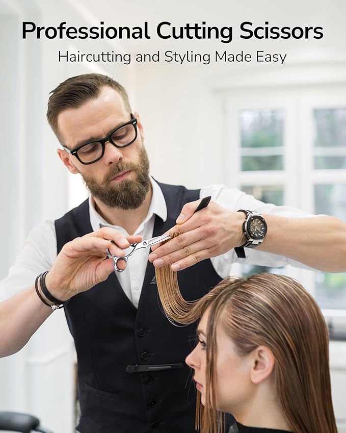 ULG Professional Hair Cutting Scissors 6.7”, Japanese 440C Stainless Steel, Barber Shears with Adjustable Tension Screw, Ergonomic Offset Handle, Razor Sharp Blades for Salon & Home Use