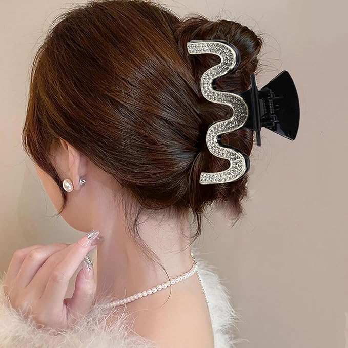 SINIDE Rhinestone Hair Claw Clips, Crystal Plastic Jaw Clip Nonslip Acrylic Claw Clips for Thick Long Hair, Large Fashion Clamps Accessories for Women Ladies Strong Hold Barrette for Styling (2 Pack)