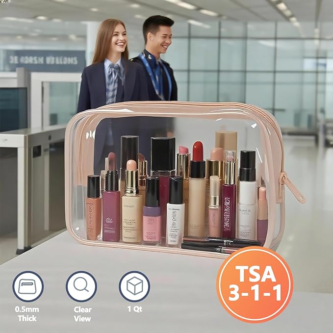 6 Packs Clear Cosmetics Bags for Women Men Waterproof Toiletry Bags PVC Makeup Bags Organizer Case with Zipper for Travel Bathroom (6 pink Colors)