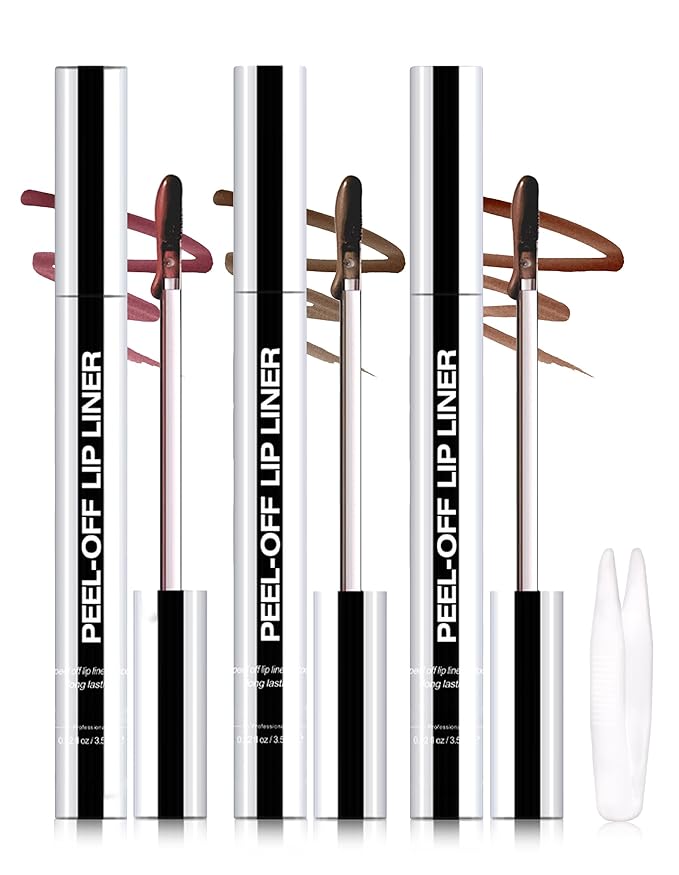 Erinde 3PCS Peel Off Lip Liner Stain, Long Lasting Tattoo Lip Liner with Tweezer, Matte Finish Peel Off Lip Stain, Waterproof Transfer Proof, Non-Stick Cup Nude Lip Lipliner Stain