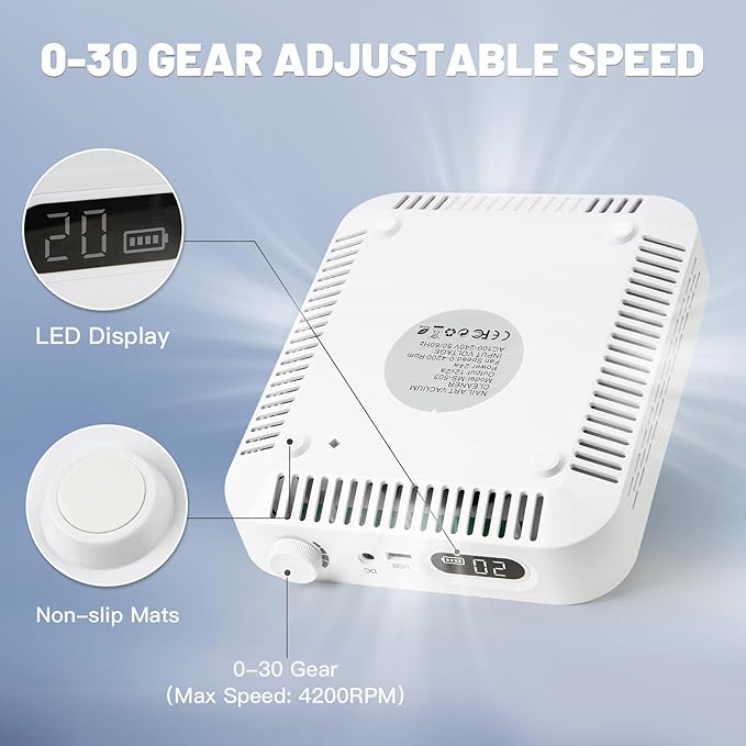 Rechargeable Cordless Nail Dust Collector: Powerful Quiet Nail Fan Vacuum Dust Collector with 2 Filters 1 Brush, Nail Vent Dust Extractor Cleaner for Acrylic Gel Nail Polishing Nail Tech Use, White
