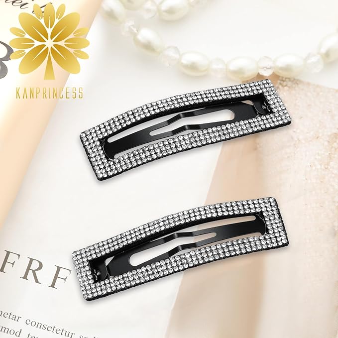 Rhinestone and Crystal Hair Clips 2-Pack, Sparkly Barrettes & Elegant Bling Accessories for Women & Girls(Set1)