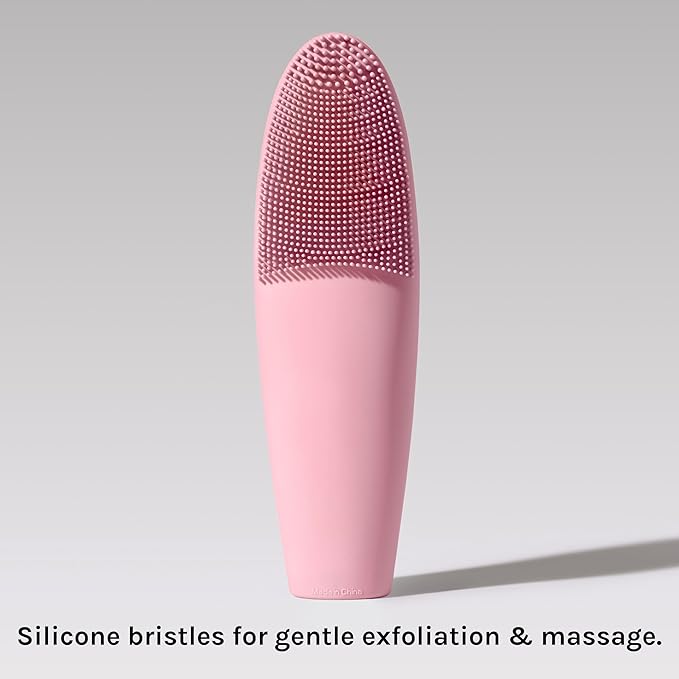 LOLLIPOP Dual-Sided Facial Cleansing Brush | Handle Size Silicone Face Exfoliator and Soft Fiber Cleanser | Manual Face Scrubber for Pores, Makeup Removal, Blackhead and Skincare Routine, Bubblegum