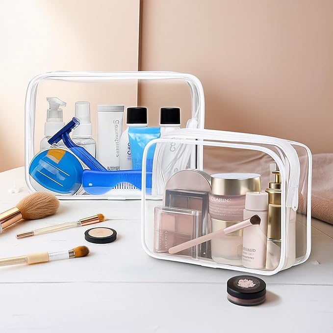 16 Packs Clear Makeup Bag - Waterproof Cosmetic Bag, Portable Travel Makeup Bag with Zipper for Men and Women (White)