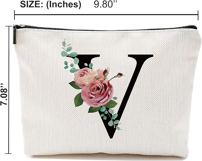 Initial A-Z Personalized Letter Makeup Bag, Monogrammed Bridesmaid Presents Cosmetic Bag, Portable Stationary Storage Organizer Pouch, Friendship LoveTravel Makeup Bags