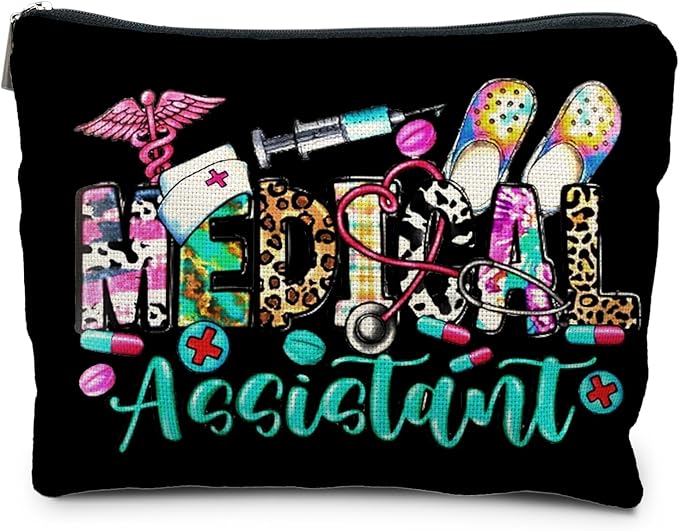 Medical Assistant Makeup Bag, Nurse Gifts - RN Toiletry Bag for Women (Black)