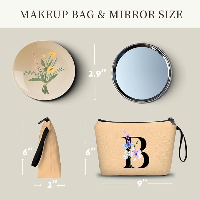 Birthday Inspirational Bridesmaid Proposal Team Small Gifts for Women Mom Aunt Teacher Sister Coworkers Makeup Cosmetic Bag Travel with Mirror Mothers Day Christmas Graduation B