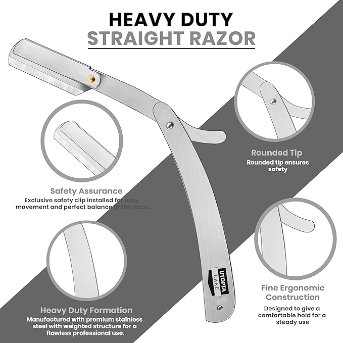 Utopia Care Professional Straight Razor for Men, Barber Straight Edge Razor Safety with 100 Pack Blades, Silver