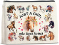 Horses Gifts Makeup Bag Funny Horse Lover Gifts for Girl Women Cowgirl Cosmetic Bag Just a Girl Who Loves Horses Zipper Makeup Pouch Gift