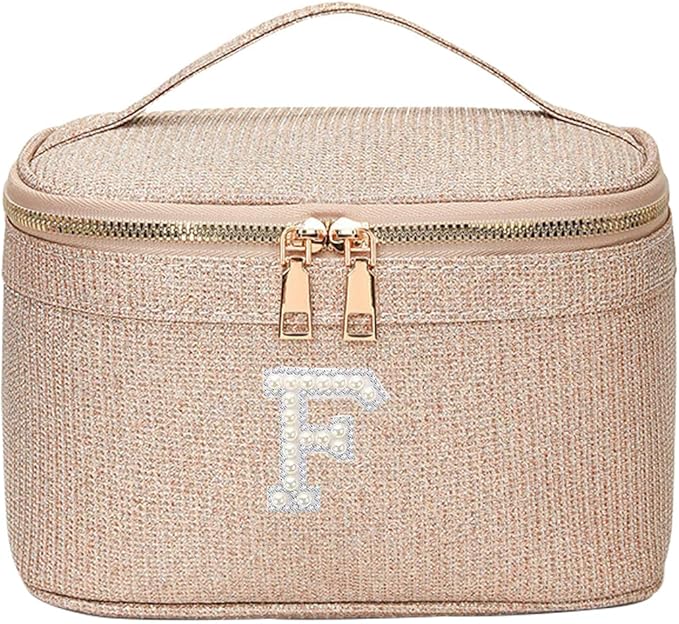 EURYNOME Makeup Bag with Custom Letter F, Water-Resistant Travel Organizer Pouch, (8.3x5.1x5.1 Inch) Cosmetic Case for Women