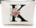 Initial A-Z Personalized Letter Makeup Bag, Monogrammed Bridesmaid Gifts/Presents Cosmetic Bag, Portable Stationery Storage Organizer Pouch, Friendship Love Travel Makeup Bags