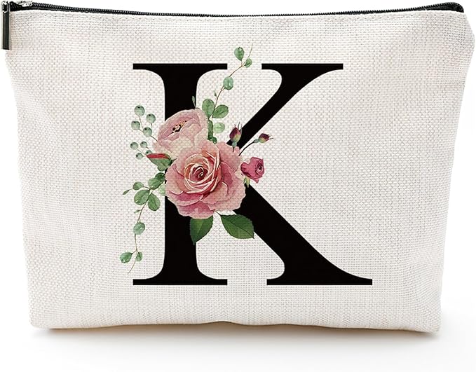 Initial A-Z Personalized Letter Makeup Bag, Monogrammed Bridesmaid Gifts/Presents Cosmetic Bag, Portable Stationery Storage Organizer Pouch, Friendship Love Travel Makeup Bags