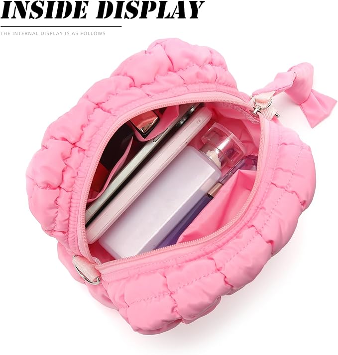 Puffy Quilted Makeup Bag Small Puffer Bag Cosmetic Bags Travel Toiletry Purse for Women, Cute Organizer Pouch, Toffee