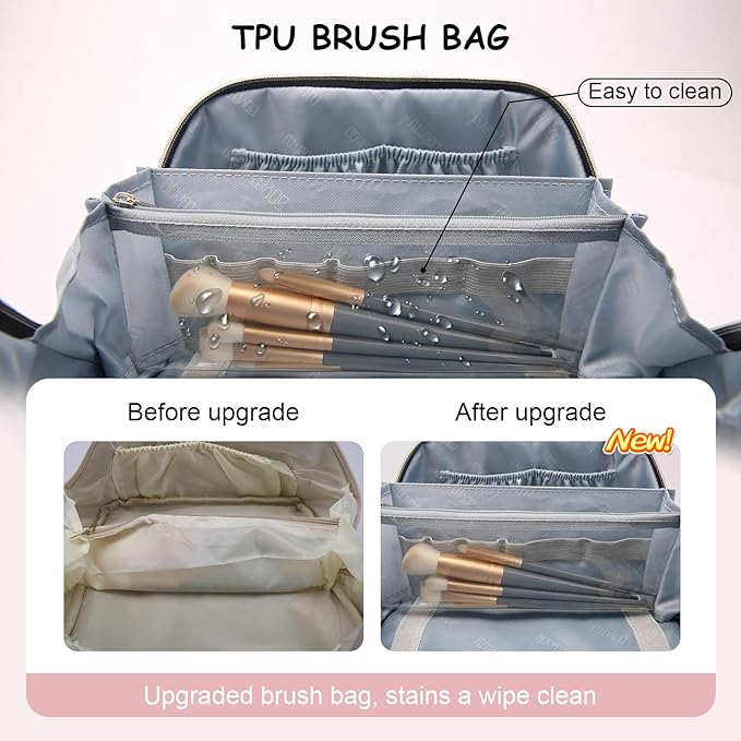 BOYATU Travel Makeup Bag for Women: Western Boho Make up Bag Set of 3 - Large Capacity Vegan Leather Cosmetic Bag - Waterproof Toiletry Bag with Compartments & Handle & Divider(J-1-Pink)