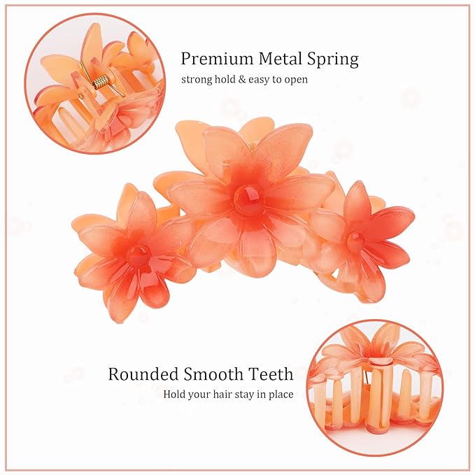 Ondder 4 Pcs Big Flower Hair Clips for Women - Large Matte Claw Clips for Thick Hair, Non-Slip Strong Hold Jaw Clips - Accessories for Women and Girls