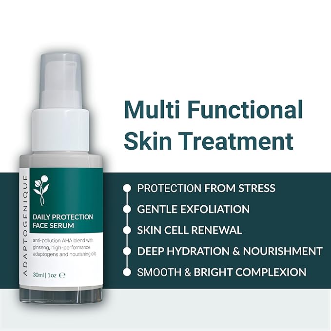 Daily Protection Face Serum, Powerful Multi-Functional Treatment: Protects from Pollution, Fights Wrinkles, Brightens & Hydrates | With Natural AHA, Adaptogens and Nourishing Oils | 30ML