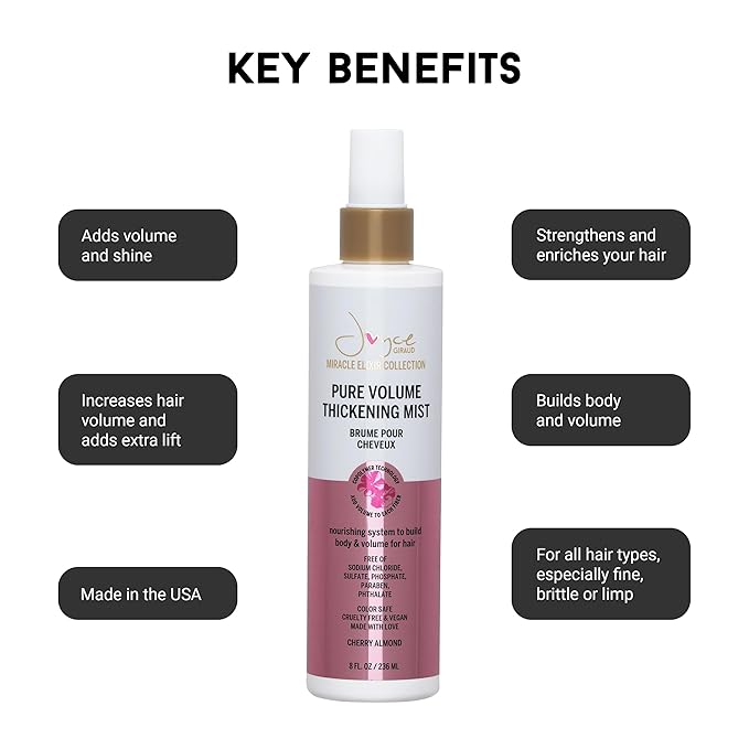 Joyce Giraud Volumizing & Thickening Mist, Adds Body & Fullness, Cherry Almond Scent, 8 Fl. Oz