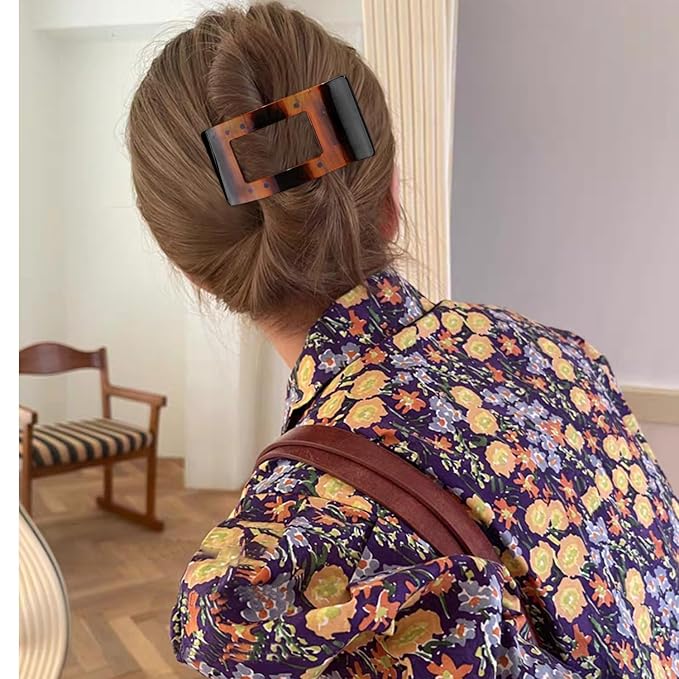 Velscrun Flat Hair Clips for Women Girls, Matte Lay Flat Claw Clips, Strong Hold Large Side Hair Clip All Hair Types, French Duck Billed Hair Jaw Claw Clip, Non Slip Grip for Daily Styling Amber
