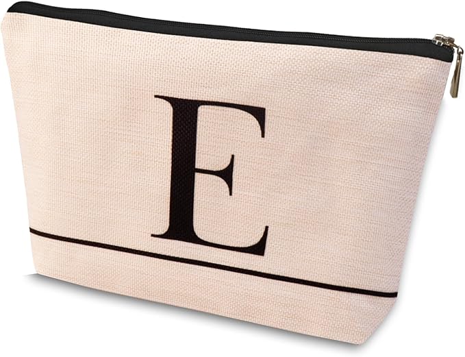 Letter A-Z Initial Personalized Makeup Bags, Birthday Gifts for Women, Monogrammed Gifts for Women Mom Sister Best Friend Bride Bridesmaid, Mothers Day, Christmas, Small Travel Cosmetic Bag (E)