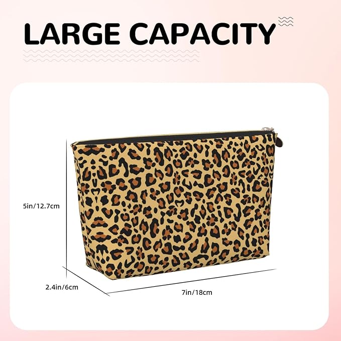 Womens Leather Makeup Bag Cosmetic Bag Travel Toiletry Bags Make Up Bags for Women Adult (Leopard Pattern 2)