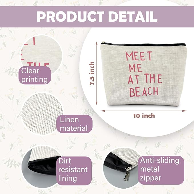 Beach Makeup Bag, Cosmetic Bags, Meet Me at the Beach, Beach Gifts for Women, Travel Makeup Pouch