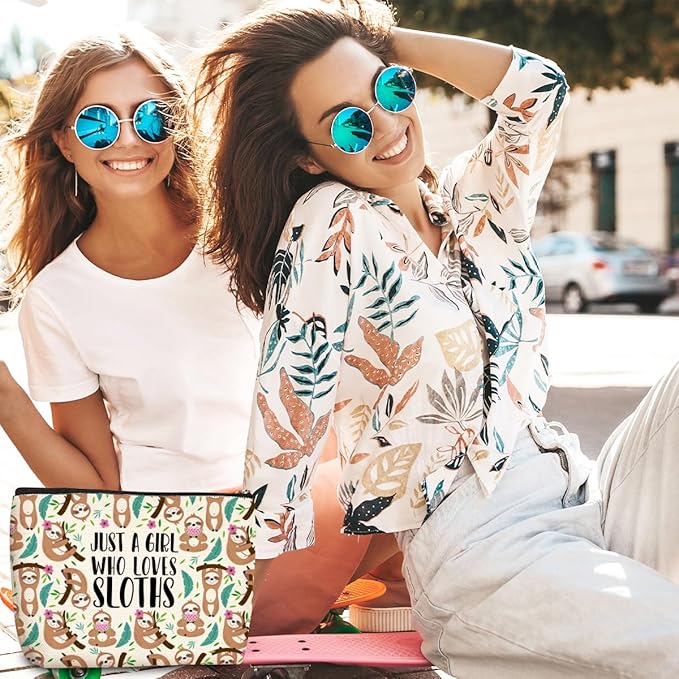 Cute Sloth Print Makeup Bag Sloth Gifts Cosmetic Bags Sloths Accessories Decor Stuff for Animal Sloths Lovers Women Girls Sister Best Friend Mom Breeder Funny Skincare Bag for Christmas Birthday