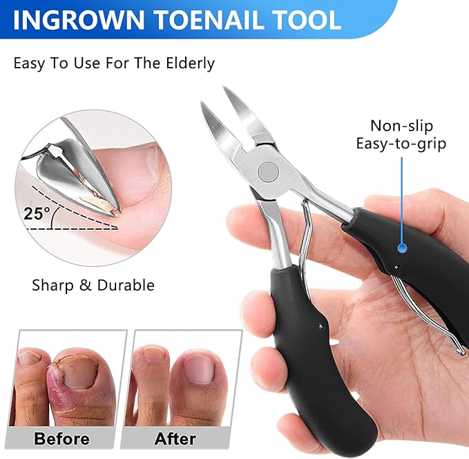 Toenail Clippers for Seniors Thick Nails, Ultra Sharp Sturdy Fingernail Toenail Clipper— Heavy Duty Ingrown Toenail Clippers, Thick Toenails with Wide Jaw, Long Handle Nail Clippers with Catcher