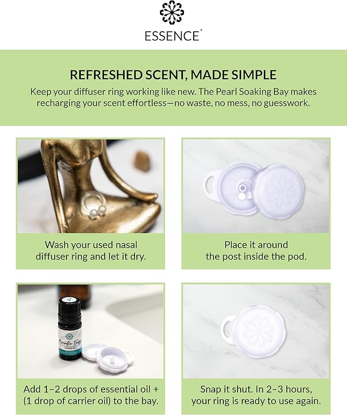 Essence Pearl Travel Case - Wearable Aromatherapy Kit with Nasal Diffuser Rings, Soaking Bay, and 5mL Essential Oil – Portable Wellness Gift Set for On‑The‑Go Self Care