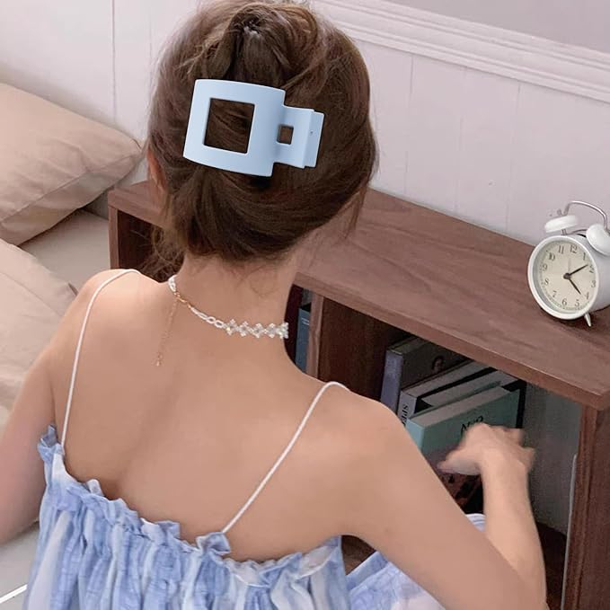 Velscrun Flat Hair Clips for Women Girls, Matte Lay Flat Claw Clips, Strong Hold Large Hair Clip for Thick or Thin Hair, French Duck Billed Hair Jaw Claw Clip, Non Slip Grip for Daily Styling Blue