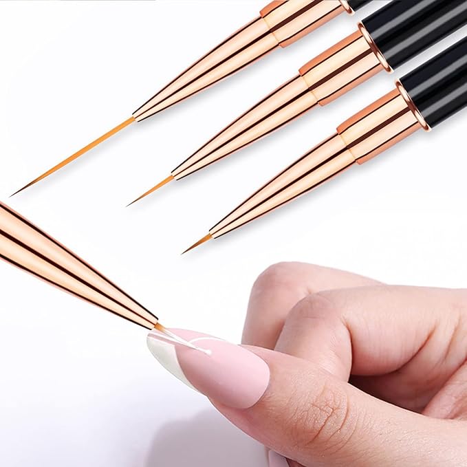 5Pcs Nail Art Bushes Set Double-Ended Professional Gel Polish Nail Art Design Painting Tools Nail Art Liner Brush (5/7/9/11/15/20mm) for Nails Detail, Long Lines, Ombre, Drawing(Black)