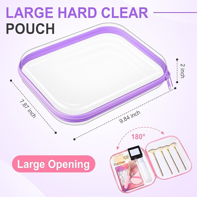 Sanwuta 6 Pcs Clear Hard Zipper Case Hard Plastic Zipper Pouches Makeup Bag Pencil Pouches Transparent Cases for Snacks Plastic Storage Organizer Box for Travel(Colorful,9.84 x 7.87 x 2 Inch)