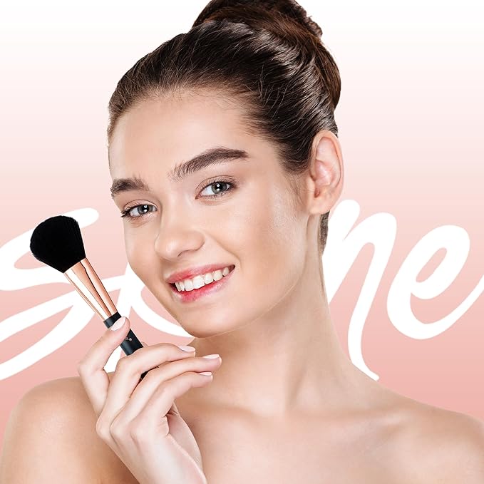 Skone Cosmetics Powder Brush - Luxe Premium Rose Gold and Synthetic Black Face Powder Brush - Professional Grade Nylon Powder Face Brush For Applying Pressed Powder, Loose Powder, Setting Powder, Bronzer - Cruelty Free Makeup Brushes