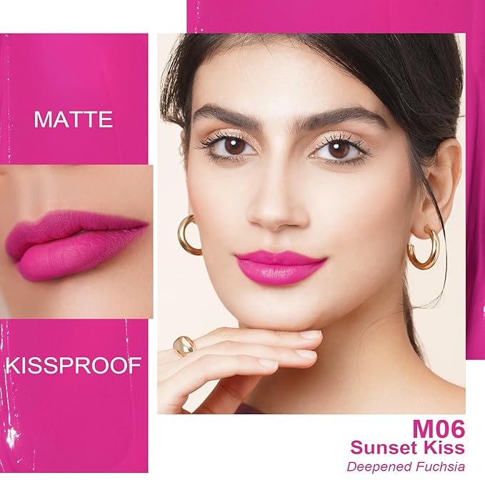Oulac Matte Pink Lipstick for Women, Hot Pink Long Lasting Liquid Lipstick, High Impact Lip Color Full Coverage Lip Makeup with Vitamin E Waterproof Formula,Vegan M06