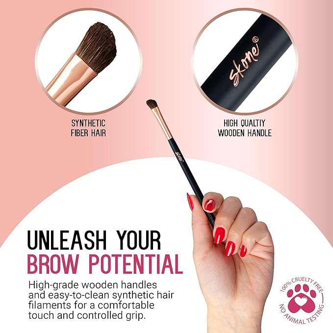 Skone Cosmetics Angle Shadow Brush - Luxe Premium Rose Gold and Synthetic Black Eye Shadow Angle Brush - Professional Grade Nylon Angled Shading Eyeshadow Brush - Angled Brush Eye Makeup Tool For Blending Shadow Creases and Corners - Cruelty Free Makeu...
