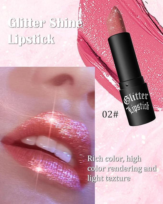 Diamond Glitter Matte Lipstick, Shiny Lip Gloss, Sparkling High Pigment Longlasting Waterproof Smudgeproof Non-Stick Cup Lipstick,Shimmer Tinted Lip Blam,Thanksgiving Makeup Gift for Women Girl-02