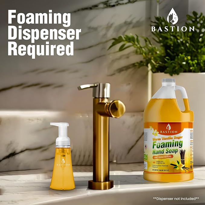 Bastion Foaming Hand Soap - Foam Hand Wash Refill for Bath And Body Works, Dial, Method, Michel, JR Watkins, Dove - Warm Vanilla Sugar w/Essential Oils Bulk Bottle 4 X Gallons (512 0z.)