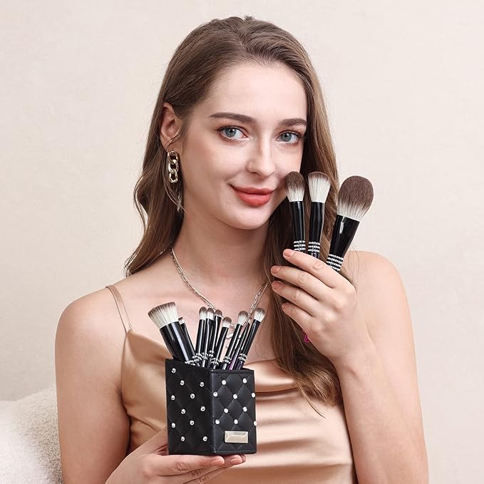 Bueart Design 16PCS Ultra Soft Makeup Brushes Sets with Holder,Professional Make up Brushes with Diamond(Purple-Black Gradient & Holder)
