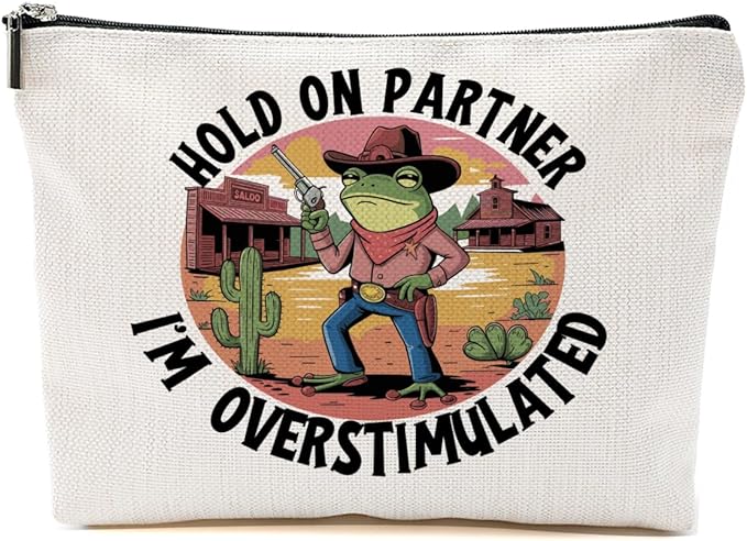 Funny Frog Stuff Makeup Bag, Frog Gifts Western Stuff Cosmetic Bag, Funny Meme Organizer Zipper Pouch Country Stuff Gag Gifts for Women Country Girl Coworker Friends Sister