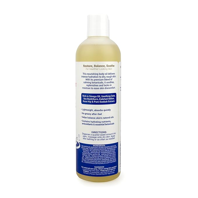 Itch-E-Skin Soothing and Moisturizing Body Oil with Sea Buckthorn Oil, Rose Hip Oil, Oat Oil to Relieve Itchy Skin, Non-Greasy Dry Body Oil, 12 ounces