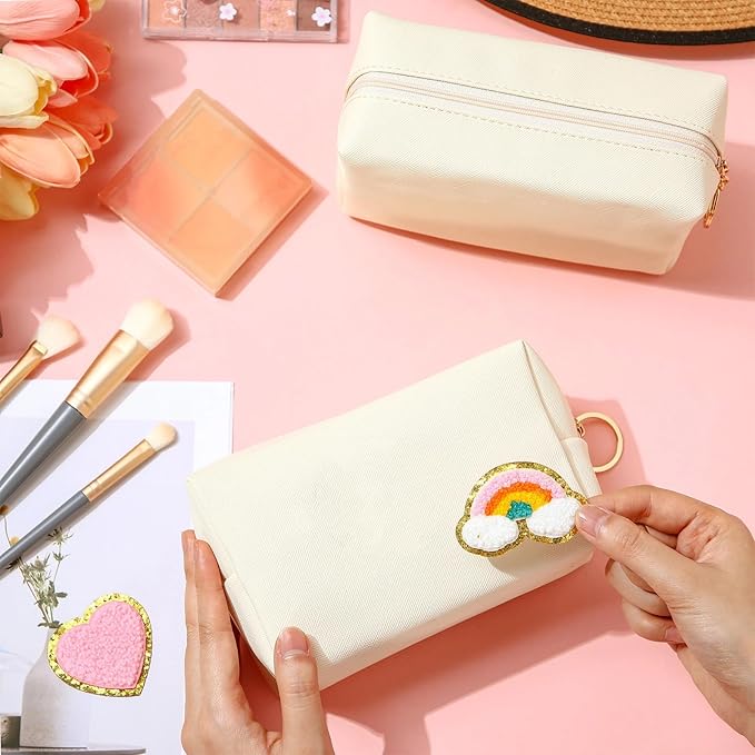Chunful 24 Pcs Preppy Makeup Bag PU Leather Cosmetic Bag Bulk Makeup Plain Pouch Waterproof Toiletry Purse for Women Traveling Preppy Pencil Case Travel Purse Cosmetic(Beige)