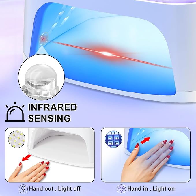 LIMEGIRL UV LED Nail Lamp Kit for Gel Polish Professional Fast Curing Purple Dryer Light Set with 45PCS Lamp Beads and Gloves Cordless Rechargeable Nail Art Cure Machine for Manicure Pedicure