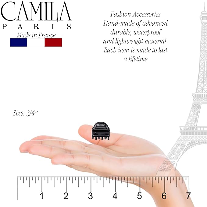 Camila Paris CP3288 French Hair Clip for Women, Set of 2 Small Black Girls Hair Claw Clips Fashion Durable Hair Accessories for Women, Luxury Ladies Strong Hold No Slip Grip Clamp, Made in France