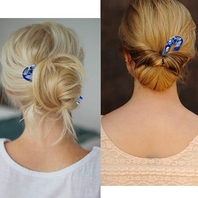 French Hair Forks Tortoise Shell U Shape Updo Hair Pins Clips for Thin Thick Hair, 4.3 inch Classic Cellulose Acetate 2 Prong Bun Hair Sticks Chignon Women Vintage Hairstyle Accessories, 3 Pack