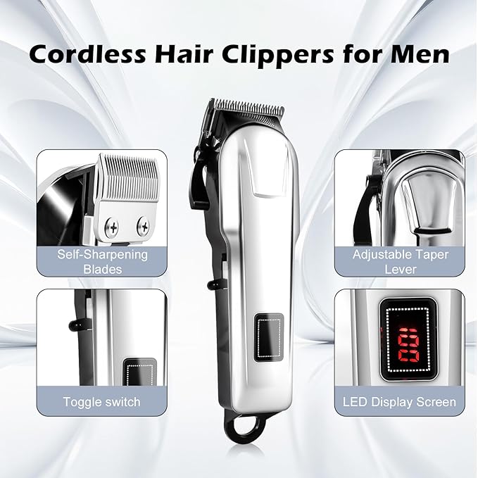 Hair Clippers for Men Cordless Clippers for Hair Cutting Rechargeable Beard Hair Trimmer LED Display Stocking Stuffers for Men