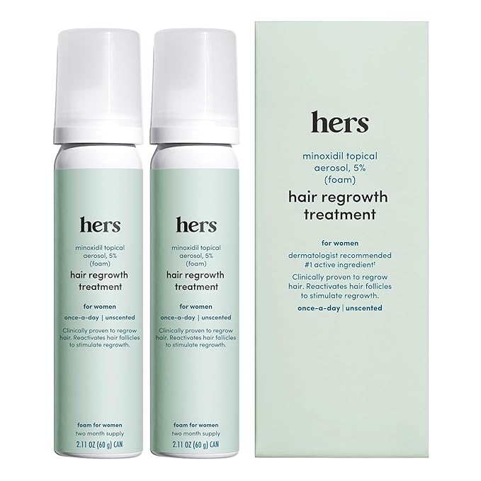 hers Hair Regrowth Treatment - Topical Minoxidil 5% Foam for Women - Extra Strength - Supports Thicker, Fuller Hair - Non-Greasy - Unscented, 2 Pack
